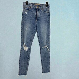 Joe’s Jeans High Rise Skinny Ankle Jeans Distressed Raw Hem Size 27